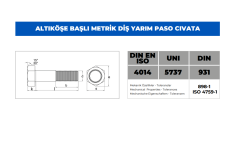 NORM M 16X100 SİYAH CİVATA 8.8 KALİTE DIN: 931-933 (ALTIKÖŞE BAŞLI METRİK CİVATA)