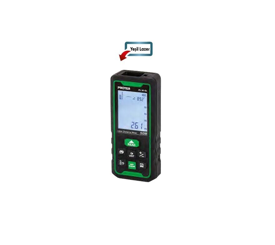 PROTER PL 50 GL 50 MT. LAZER METRE İÇ VE DIŞ ALAN ÖLÇÜM (YEŞİL LAZER PİLLİ)